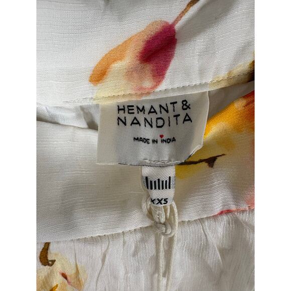 Hemant And Nandita Floral Midi Skirt Linen Blend Boho Hippie Vacation Ivory XXS - Picture 7 of 8